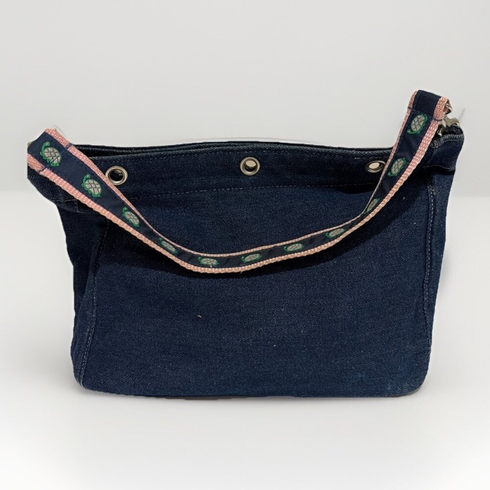 VTG Y2K Denim Mini Shoulder Bag Purse Blue Jean Decorative Turtle Strap Retro
